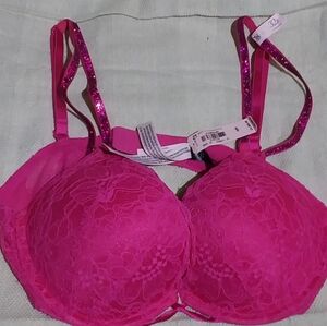 Victoria's Secret Vibrant Pink Eyelash Lace Push-up Bra